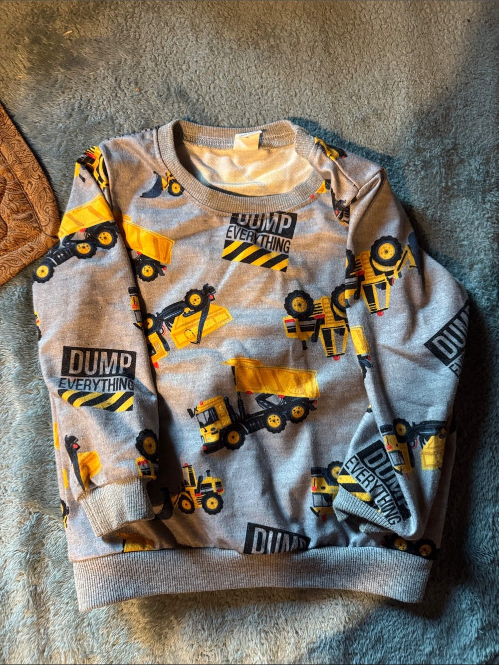 SHEIN Grey Sweatshirt with Yellow Construction Truck Print